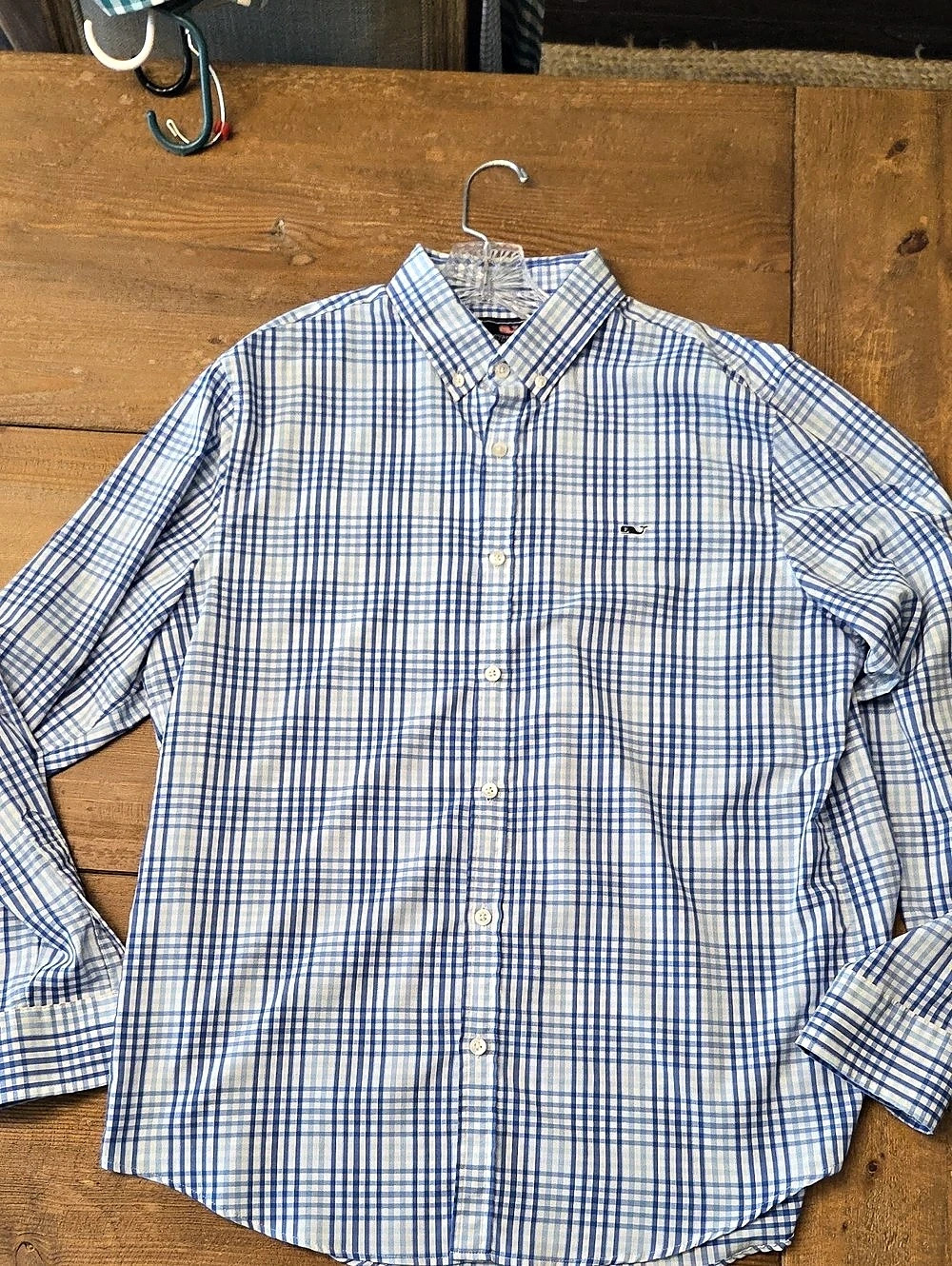 vineyard vines Slim Fit Whale Shirt Gingham Blue & White Large